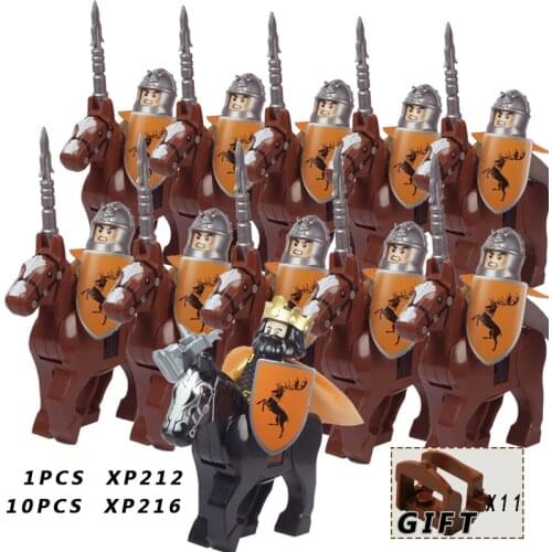 11PCS/ Medieval War Horses, Mini Soldiers, Shields, Long Knives, Bow and Arrow Weapon Sets, Toy Blocks for Children