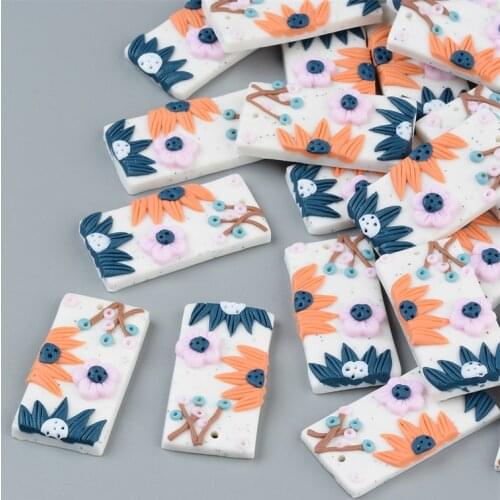 4PC Flowers Cactus Fashion Polymer Clay Pendants Round Multicolor Flower Charms Handmade DIY Making Earrings Women Party Jewelry