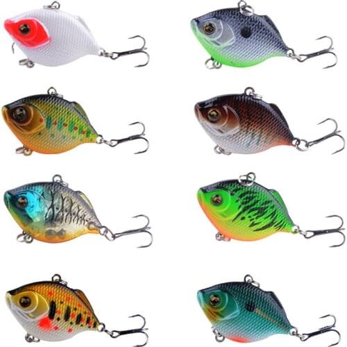 8pcs Plastic VIB Lures 4.5cm 8.5g vivid Vibration Spoon Popper Lure Fishing bait Bass Artificial Hard Bait lure VIB Bait 3D Eyes