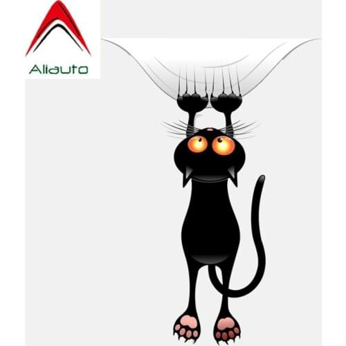 Aliauto Creative Car Sticker Window Decoration Black Cat Catches Down Personality Waterproof Accessories PVC Decal,16cm*12cm