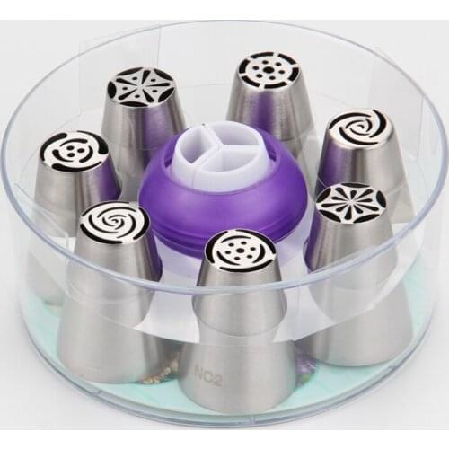 Free Shipping FDA High Quality 7pcs Stainless Steel 304 Cake Icing Russian Nozzles&1pcs 3 way-Colors Coupler set HB0343R
