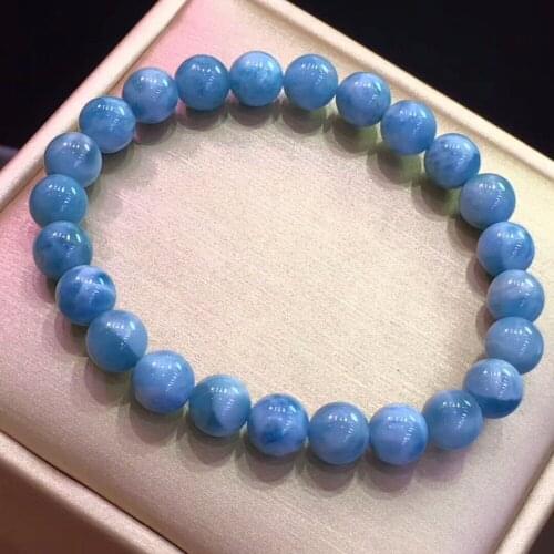 Genuine Natural Blue Ice Larimar Gems 8mm Water Pattern Reiki Women Man Bracelet Round Beads Healing Stone AAAAA Certificate