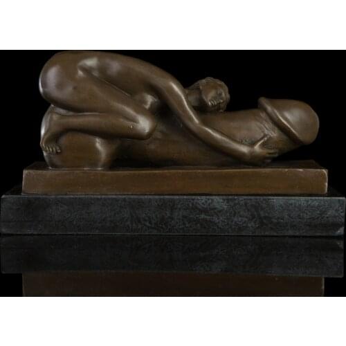 ATLIE BRONZES New Design Bronze Figurine Erotic Nude Woman Hug Penis Sculpture Sexy Lust Desire Girl Statue