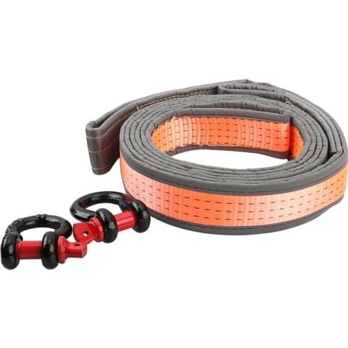 8 Tons 4 Meters Car Trailer Towing Rope Recovery Tow Strap with U-shape Hooks Light Reflection Towing Cable Tool