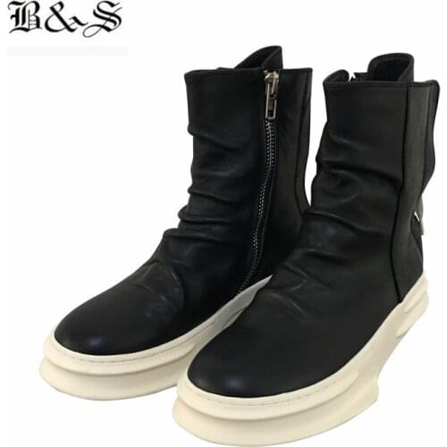 Black& Street 2018 S/S Street Trend Cow leather Platform punk Boots Back Lace Personalized Hip H Gothic sneaker trainer Boots