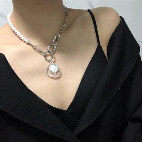 COWBREAD Punk Necklace Pearl Choker Simple Necklace Street Style Temperament Wild Clavicle Chain Jewelry