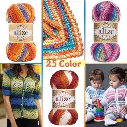 Quality Hand Knitted Yarn (5 Ball) 25 Color Options 350 Meters(100gr) acrylic Knit Yarn Alize Diva Batik Knitting Patterned Thin - Baby - Scarfs - Cardigan - Beret - Dress - Made In Turkey - DIY