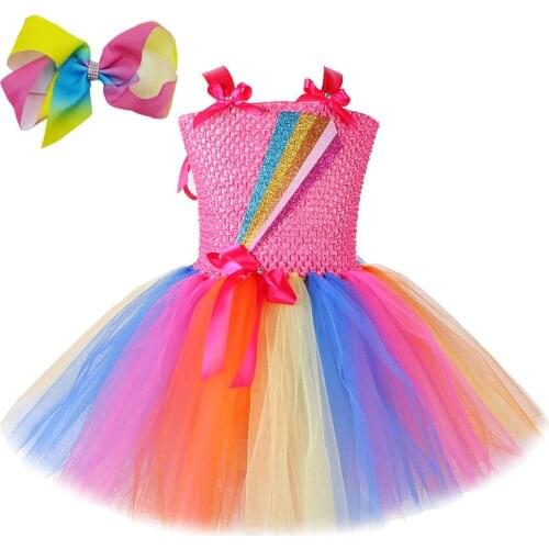 Rainbow Jojo Siwa Costume Girls Bow Tutu Dress Birthday Party Outfit Princess Girl Carnival Halloween Costumes for Kids Clothes