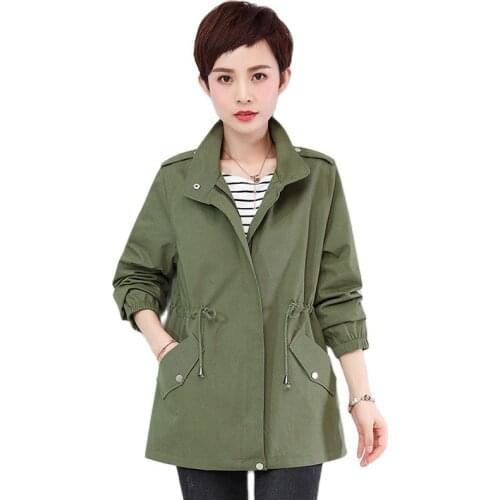 New Womens Spring Autumn Jacket Drawstring waist was thin windbreaker female cotton jackets coats large size hooded outerwear