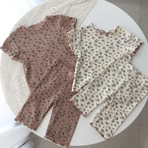 2021 Summer Korean Style Baby Girls Loungwear Children Kids Print Floral Lounge Set 2pcs Sleepwear Fashion Shorts Set