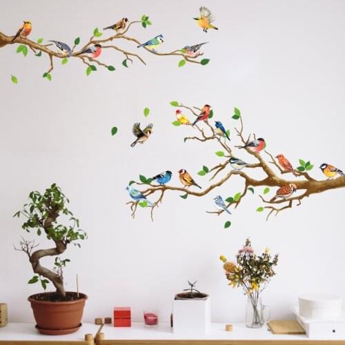 Multicolor Birds Flying Wall Sticker Tree Branch Wall Decals Home Living Room Bedroom Decorations Wallpaper Removable Sticker