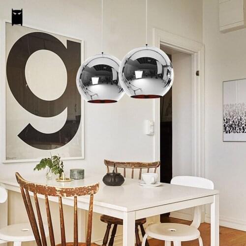 25/30/35/40cm Gold Chrome Copper Mirror Glass Ball Globe Pendant Light Cord Fixture Modern Hanging Lamp Design Dining Room