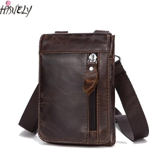 HISUELY Genuine Leather Waist Packs Pack Belt Bag Phone Pouch Bags Travel Waist Pack Male Waist men's Bag Leather Pouch New