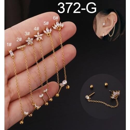1Piece 0.8mm Stainless Steel Flower Crown Double Hole Cartilage Stud Earring Ear Helix Lobe Piercing Jewelry