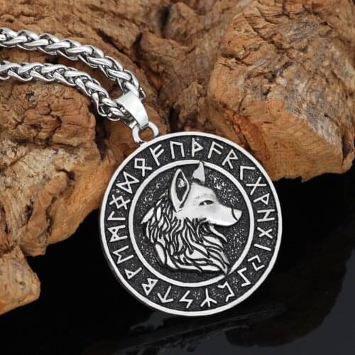 Nordic viking odin wolf Geri and Freki rune rune pendant necklace Norse jewelry with valknut rune gift bag