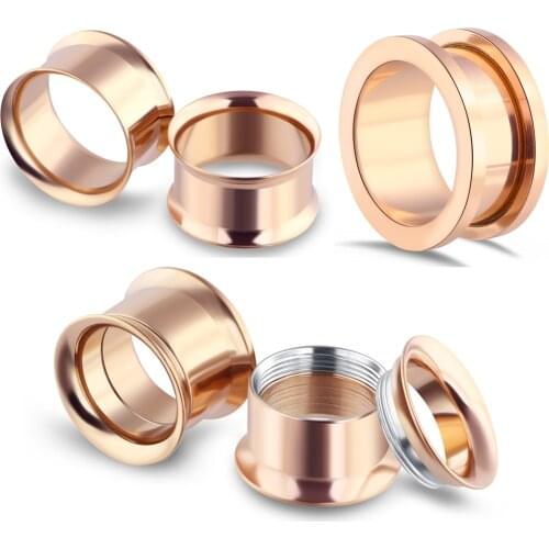 TIANCIFBYJS Rose Gold Ear Tunnels Expander Plugs Stretcher Cartilage Earring Gauge Body Helix Piercing Jewelry 2pcs 6-20mm