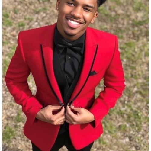 YiMinpwp Red 3 Piece Men Suits Peaked Lapel One Button Prom Suits Slim Fit Blazer Jacket Men Tuxedos Suit Coat+Vest+Pant