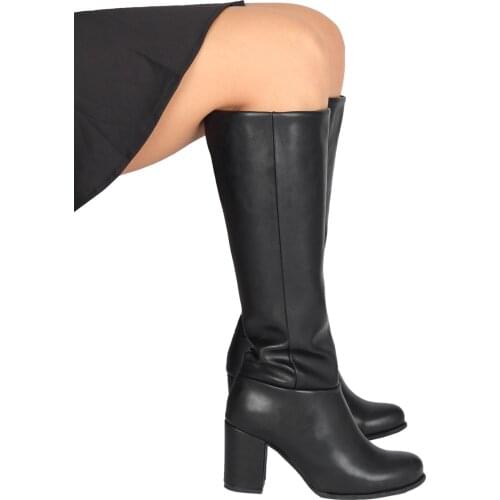 Modabuymus Round Toe Thick High-Heeled Black Women 'S Boots-Barkab