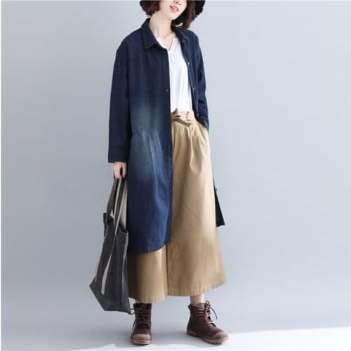 Simple Large Size Denim Trench Coat For Women 2021 Spring Fall Loose Casual Single-breasted Long Jeans Outerwear Female Abrigos