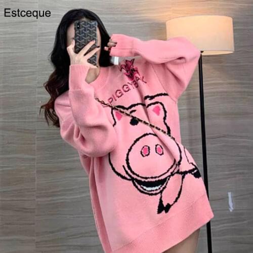 Kwaii Sweet Girl Cartoon Sweater Christmas Sweater Women Fall Winter Vintage Loose Pink Outerwear Sweater Female
