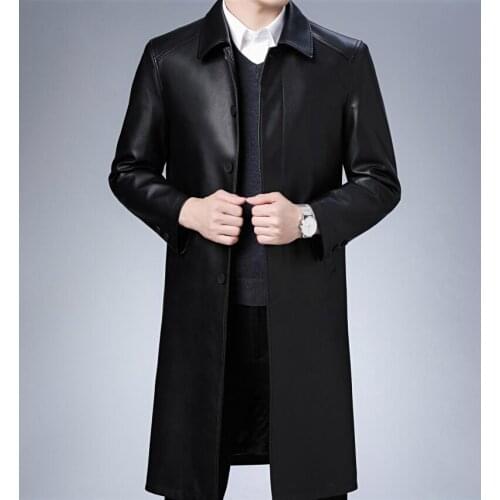 Winter mens leather jacket motorcycle trench coat men jackets Middle-aged lapel clothes jaqueta de couro fashion autumn black