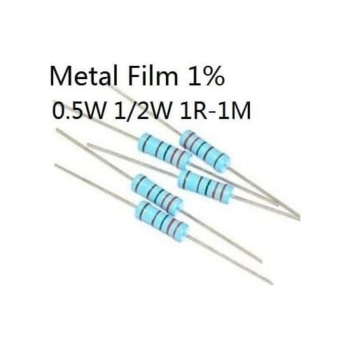 1/2W 1R-1M 1/2W 1ohm to 1M 0.5W 1R to 1M 0.5W Metal film resistor 1% 500pcs/LOT Free shipping