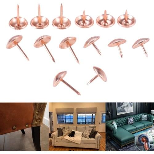200Pcs Upholstery Round Head Tacks 11mm/17mm Rose Gold Nails Metal Pushpin Vintage Tacks Antique Hardware