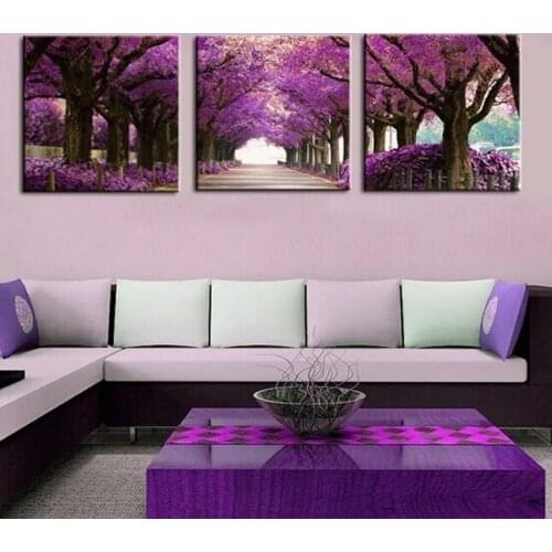 3 Panels Romantic Purple Tree Home Decorative Canvas Wall Painting Picture On Canvas Prints Modern Decor Living Room Art