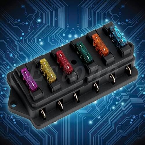 12V/24V Car 6 Way Circuit Standard ATO Blade Fuse Box Block Holder + 6 Fuses