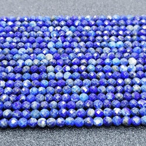 Natural Stone Loose Beads 3mm Lapis Lazuli Angle Round Faceted Beading Making DIY Bracelet Necklace Earrings Jewelry Accessories