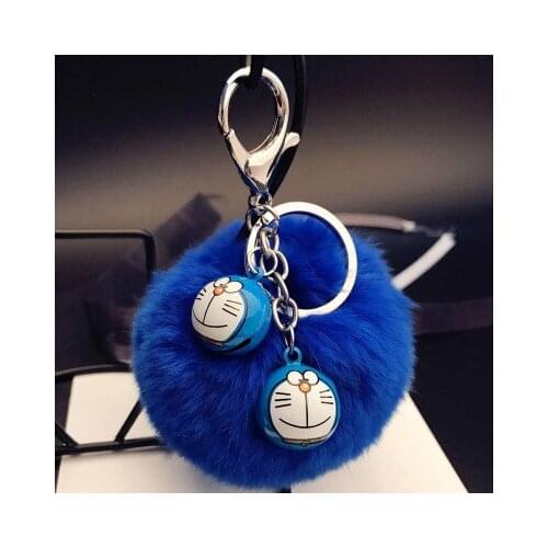 Doraemon Anime Cute Cartoon Fur Pompom Pom pom Ball Keychain Women Trinket Key Chains Ring Car Bag Pendent Charm Kids Toys D87