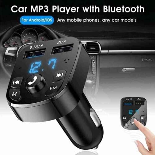 Bluetooth-compatible Version 5.0 FM Transmitter Car Player Kit Card Car Charger Quick With QC3.0 Dual USB Voltmeter