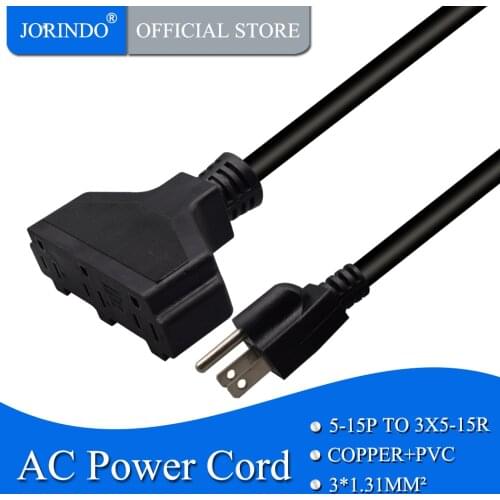 JORINDO 1.8M/5.9FT American Standard Plug Extension Cord 1 TO3 transfer cord,NEMA 5-15P plug to 3x5-15R socket