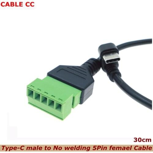 1FT Elbow TYPE-C Male-to-Soldering Free 5Pin Female Pluggable Terminal Adapter Extension Cable for Mobile Phones and Tablets
