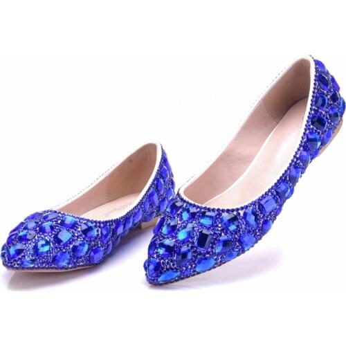 Classic Pointed toe bridal shoes colorful rhinestone flats shallow mouth flat heel wedding shoes crystal flats women shoes Large