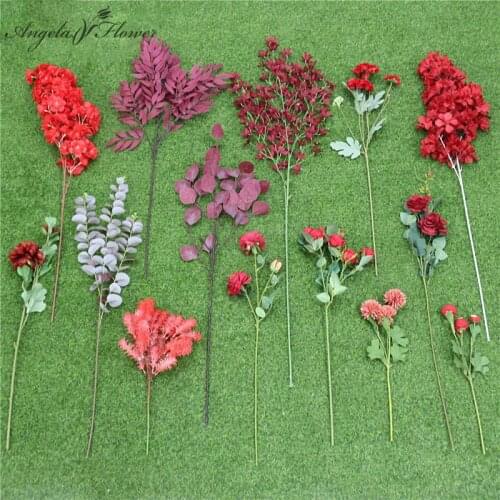 Red series DIY material artificial flower silk flower wall plants leaf flower row arrangement wedding Christmas decor home party