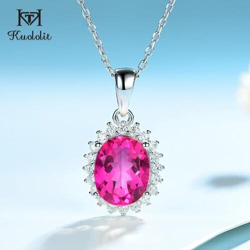 Kuololit Natural Pink Topaz Pendants Necklaces For Women Gemstone 925 Sterling Silver Jewelry Custom Letter Gift Christmas Gift