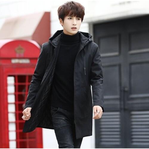 2018 winter new mens long hooded youth casual large size cotton coat mens cotton padded clothes coat