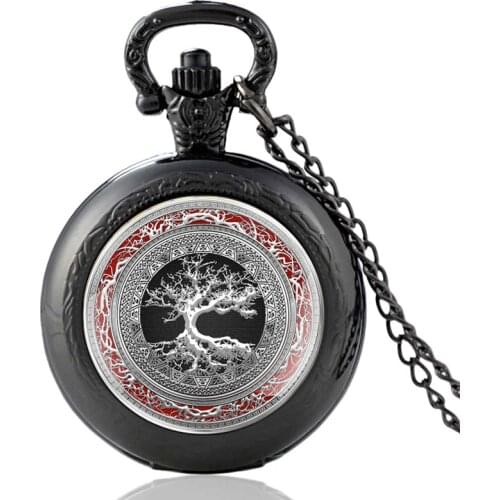 New Arrival Tree of Life Vintage Charm Quartz Pocket Watch Pendant Clock Watch Men Women Glass Dome Necklace Gifts