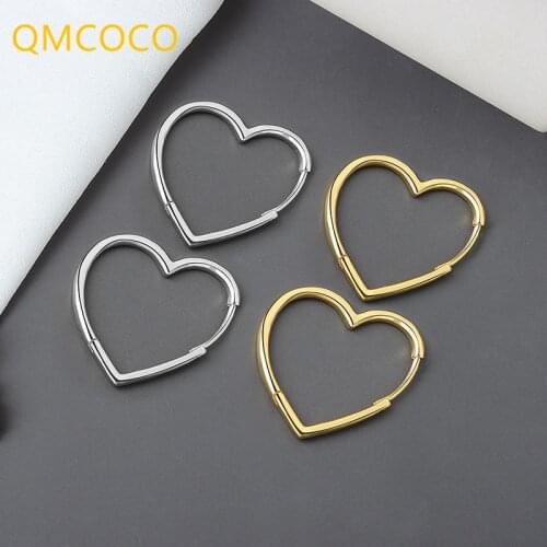 QMCOCO New Trendy Elegant Heart Stud Earrings For Women Korean Style Charming Simple 925 Silver Ear Hoops Jewelry