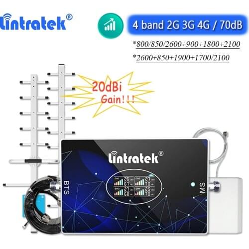 Quad Band 2G 3G 4G LTE Signal Booster B28 700 B20 800 850 GSM 900 2100 1800 2600 Cellphone Amplifier Cellular Repeater High Gain