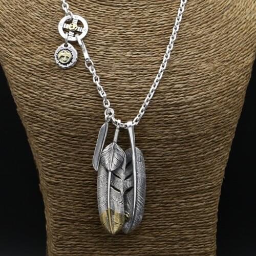 S925 Sterling Silver Retro Thai Silver Vintage Style Takahashi Goro Feather Eagle Necklace Men And Women Sweater Chain Set