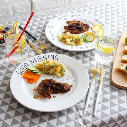Nordic Good Morning 10 inch Western Steak Plate Spaghetti Letter Breakfast Plate Cake Dish Plate