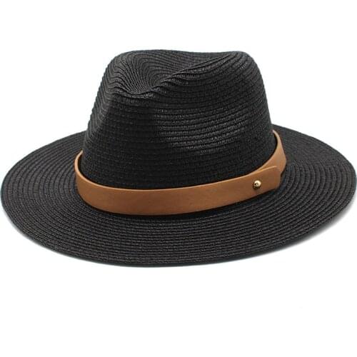 Summer Straw Hat for Men Women Sun Beach Hat adult Jazz Panama Hats Fedora Wide Brim Sun Protection Cap with Leather Belt