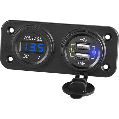 Led voltmeter car charger dual usb QC3.0 quick charge fast charging car accessories interior decoration 2 holes panel waterproof