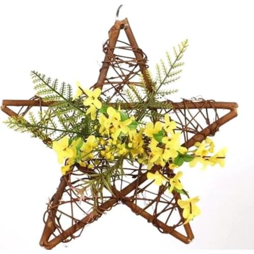 Artificial Flower Wreath Wooden Pentagram Home Garden Decor Wall Decoration Outer Diameter 30cm Garland Silk Cloth Wedding Door