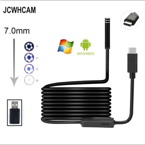 JCWHCAM 6LED 1M 5M 7M 10M Rigid Cable Android USB Type C USB Endoscope Waterproof Video Camera Snake Inspection Tube Pipe