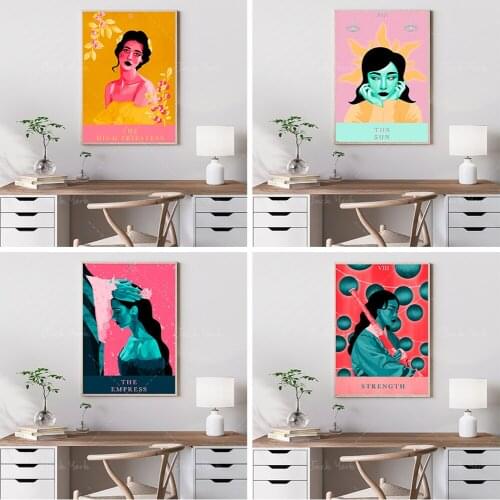 Magical Flower Woman Portrait Illustration "The High Priestess" - High Quality Art Print - Tarot Card Design Artwork