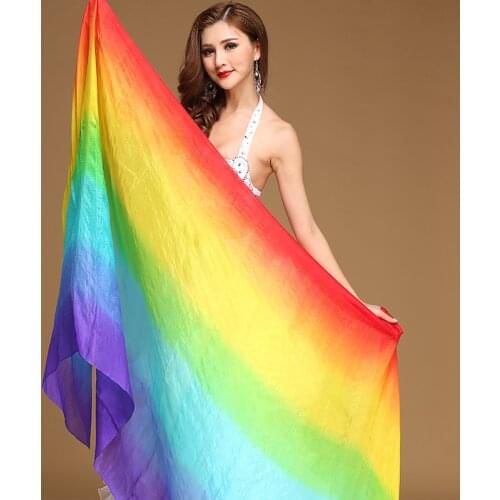 Belly Dance Veil Silk Rainbow Professional Belly Dance Costume Accessories For Adult Half Circle Bellydance Silk Veil