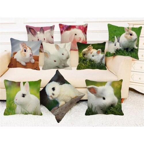 XUNYU 45x45cm Cushion Cover Little White Rabbit Throw Pillow Case Linen Cushion Case Sofa Bed Decorative Pillowcase C0066